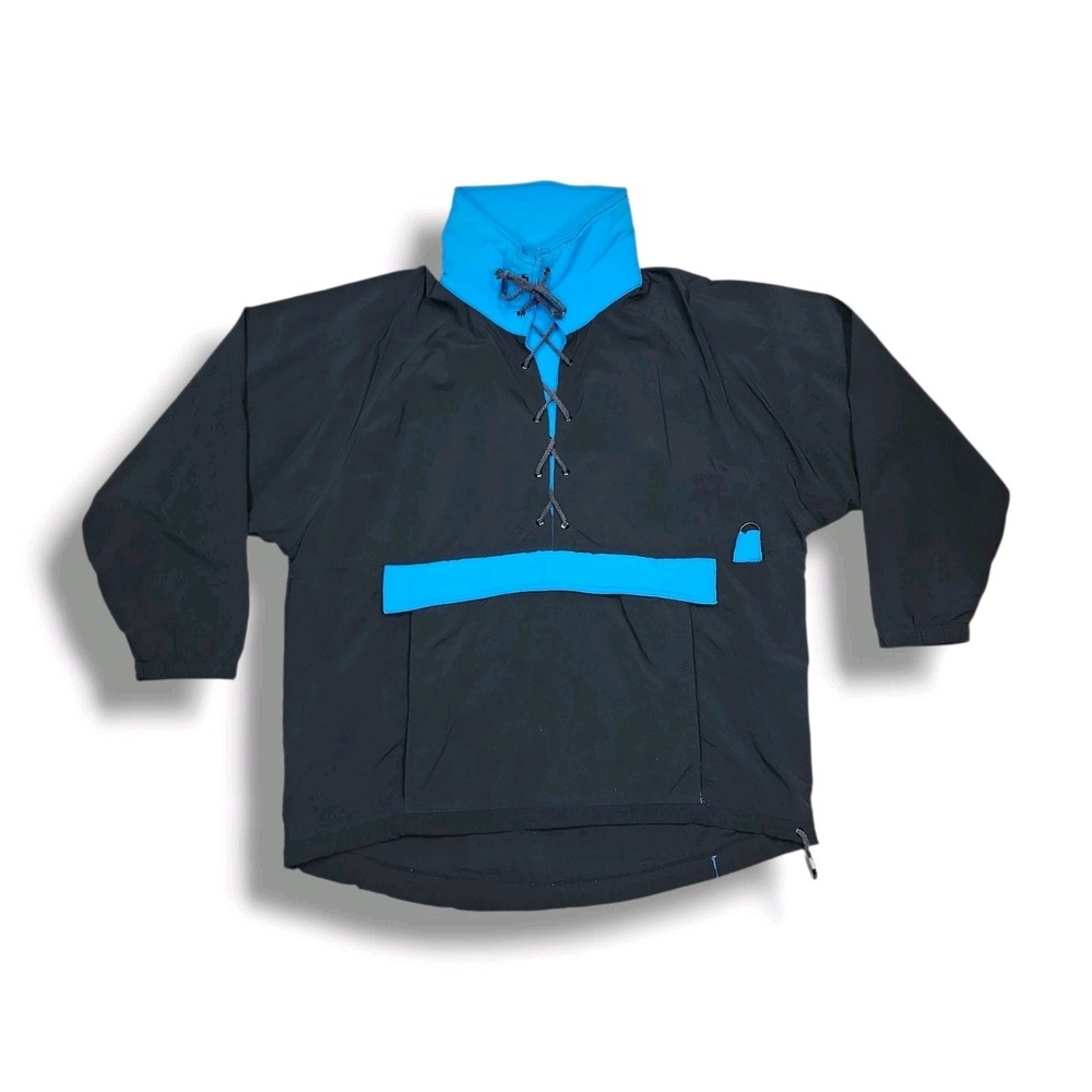 Vintage Shell Shock Lace Up Drawstring Black/Blue Windbreaker Jacket Men's M